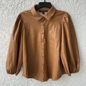 Marc New York Andrew Marc Brown Faux Leather
Puff Sleeve Button Up shirt Medium